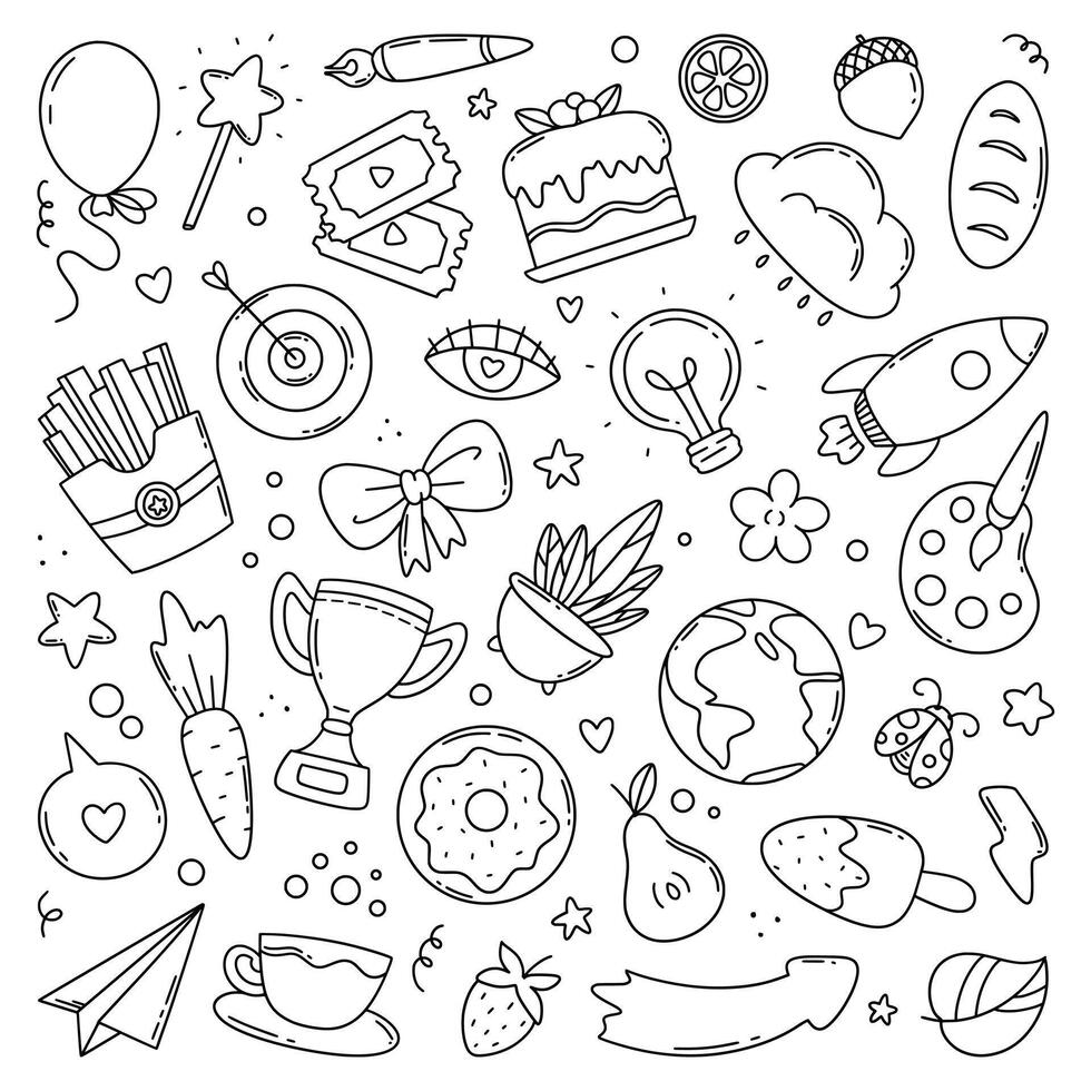 Set of cute doodle sketch drawing elements for kids vector