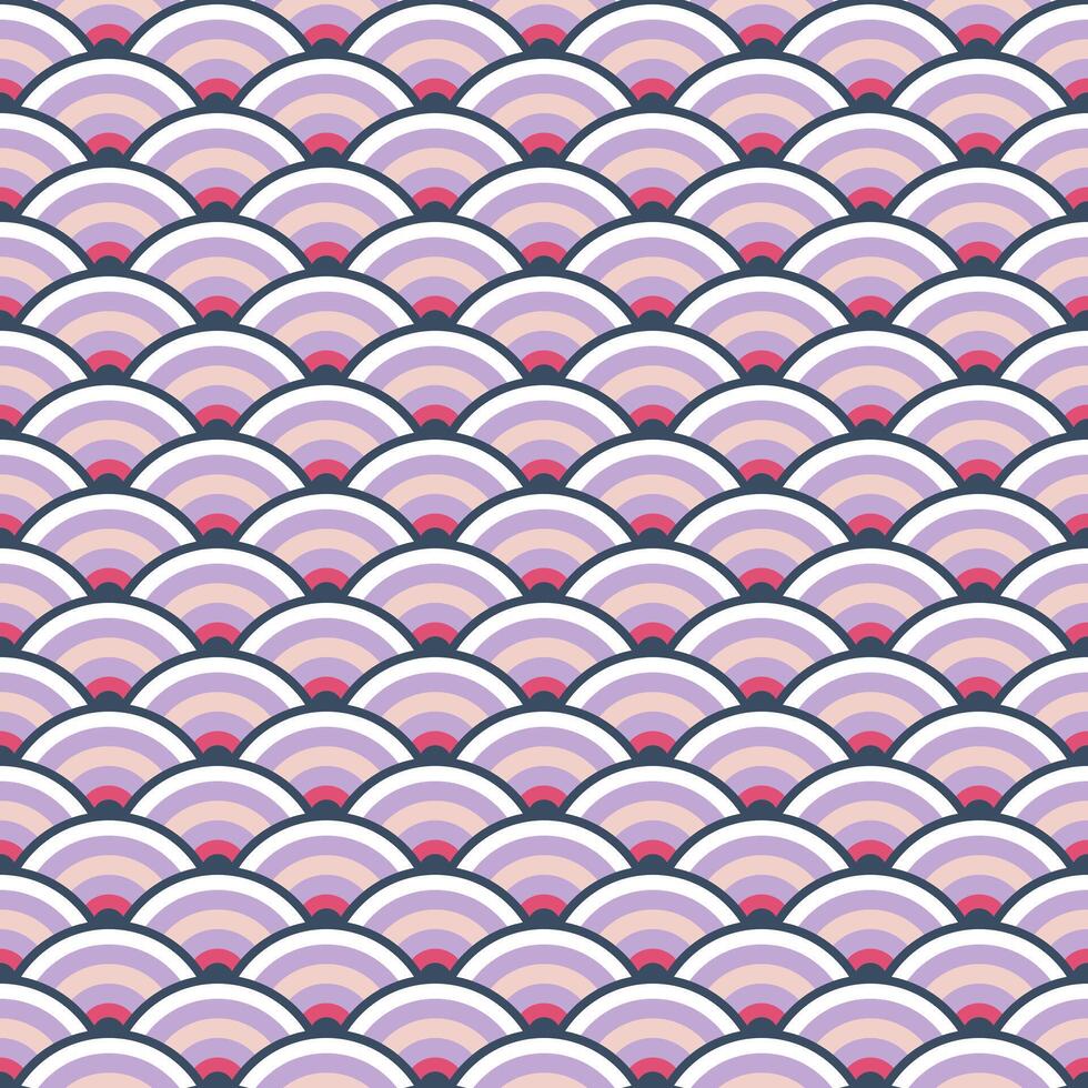 Japanese wave geometric seamless pattern, circle fish scale vector