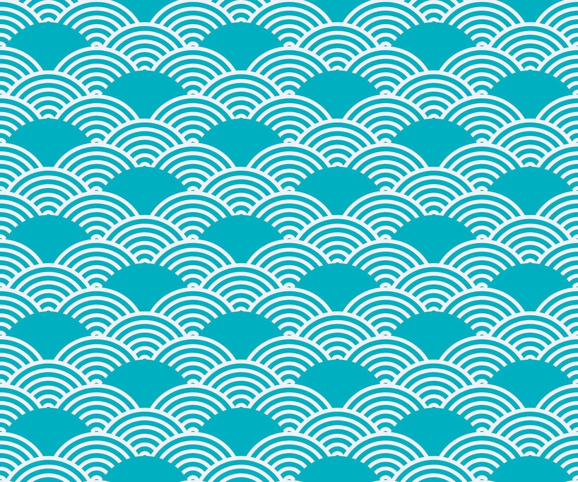 japonés ola geométrico sin costura patrón, circulo pescado escala vector