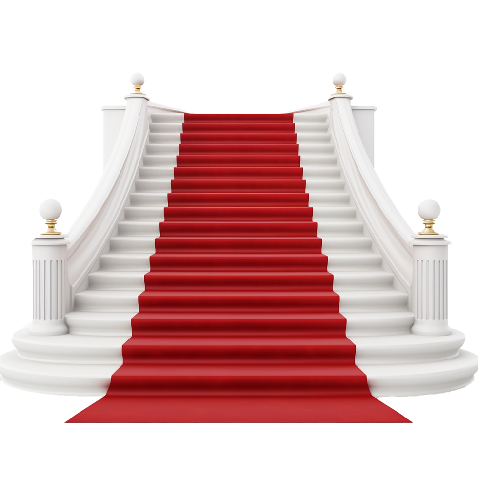 AI generated Red carpet white stairs realistic png isolated on transparent background