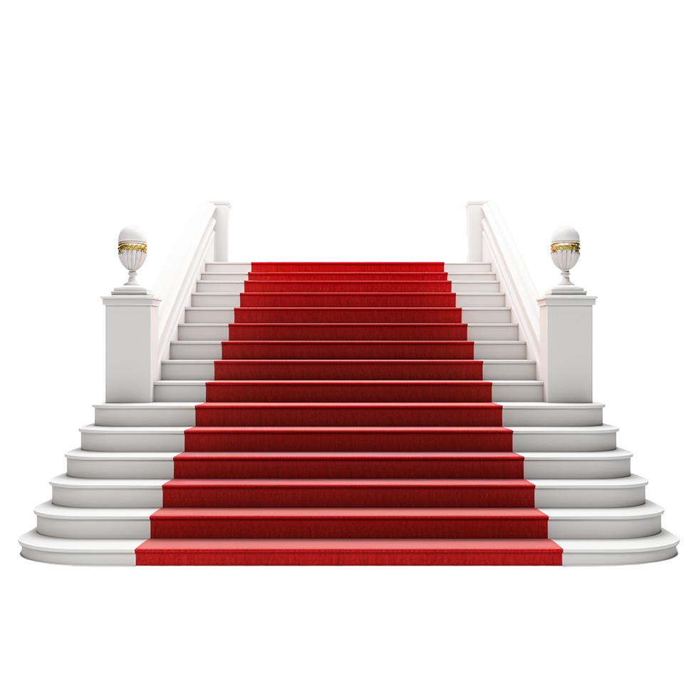 AI generated Red carpet white stairs realistic png isolated on transparent background