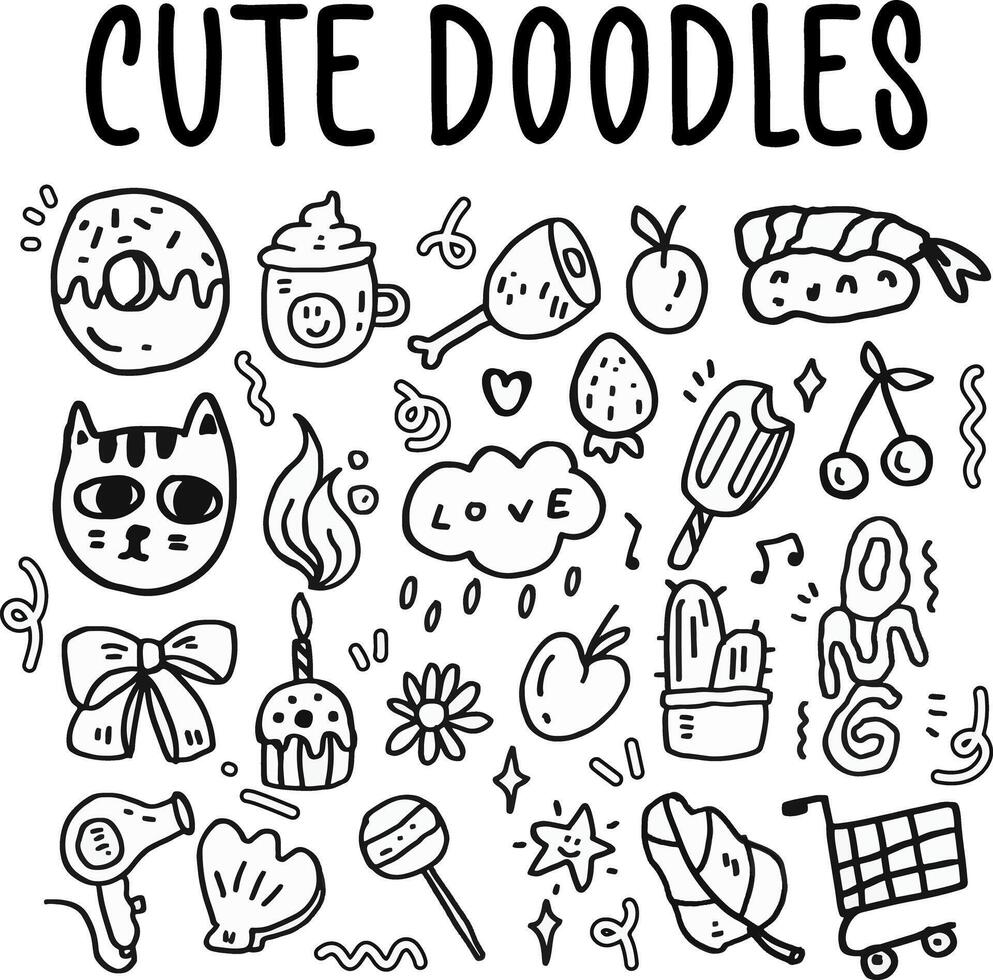 hand drawn cute doodles elements design. vector