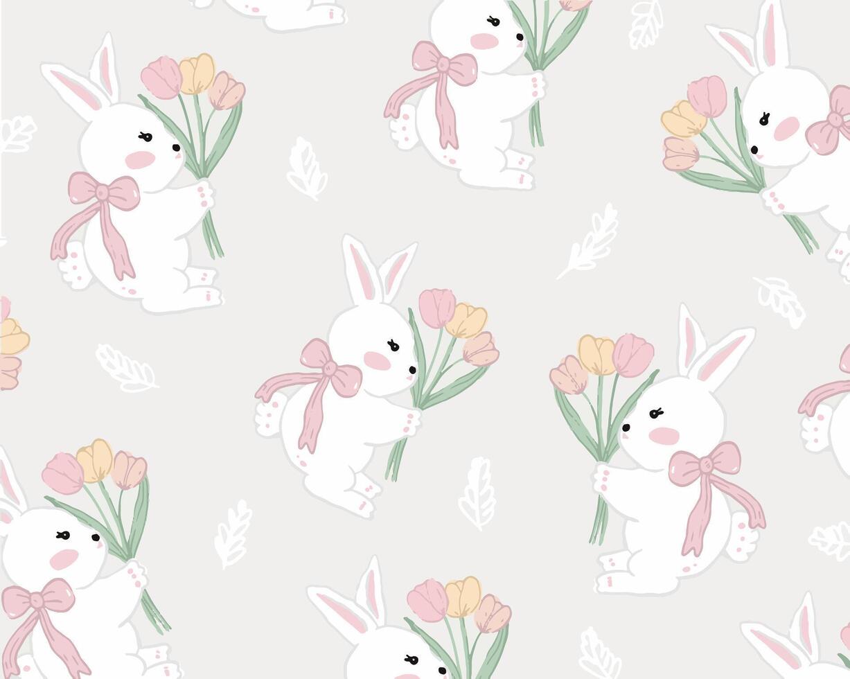 Rabbit and flower pattern design for templates. vector