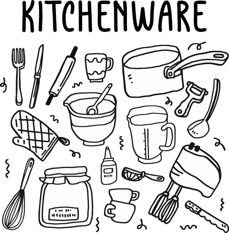 hand drawn kitchenware elements design. vector