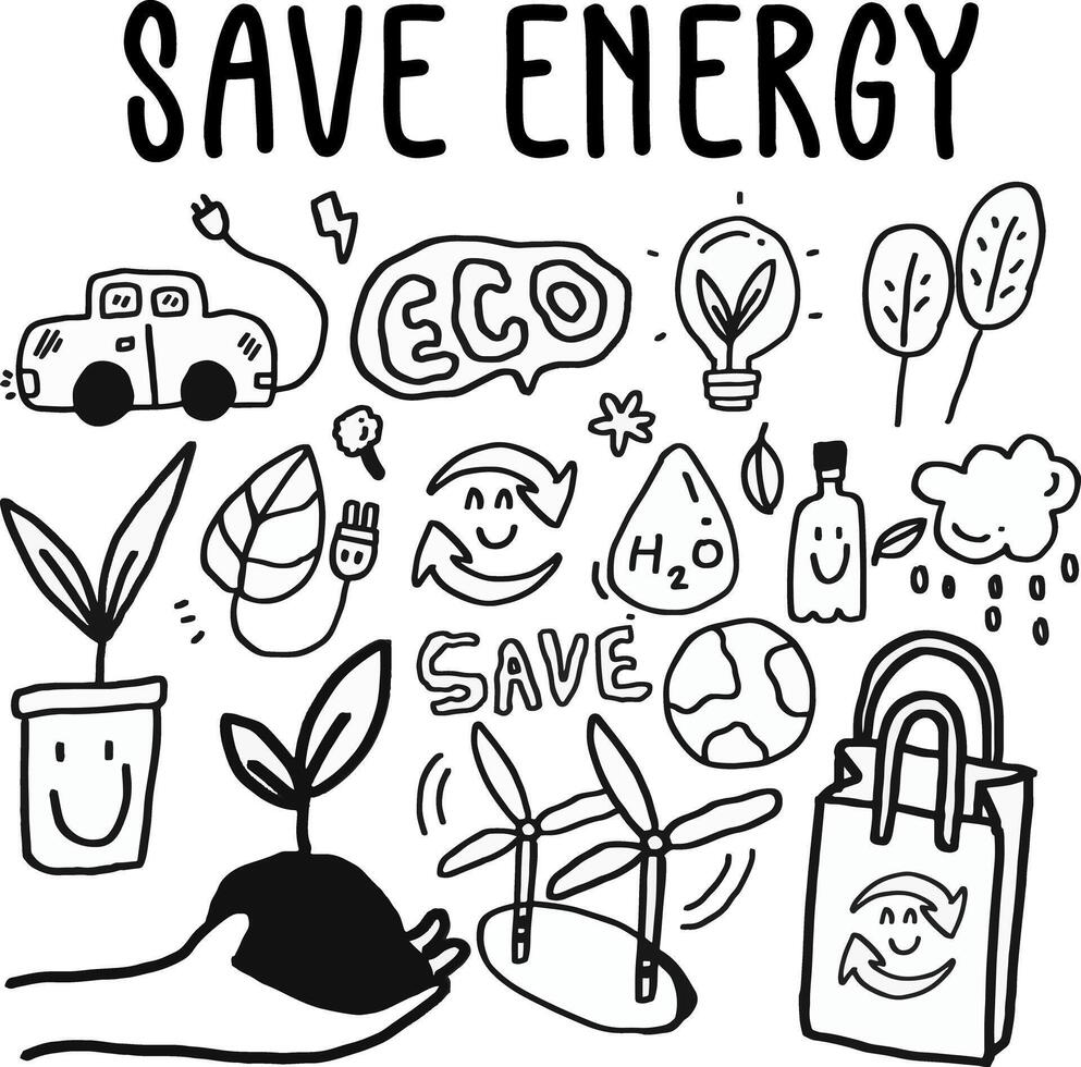 hand drawn save energy elements design. vector