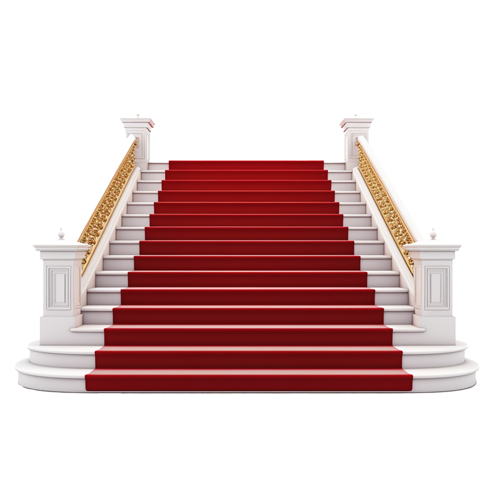 AI generated Red carpet white stairs realistic png isolated on transparent background
