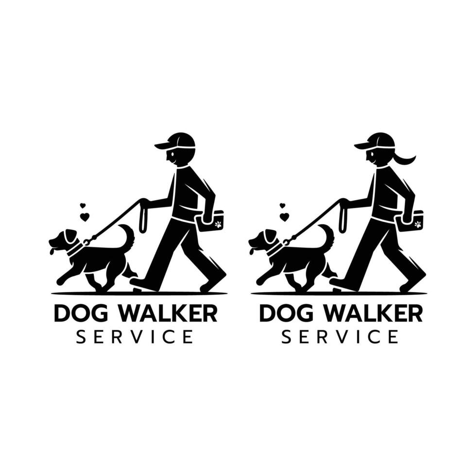 Dog walker service logo icon silhouette symbol isolated vector illustration