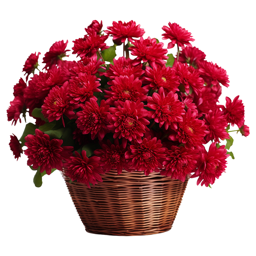 AI generated Basket of red chrysanthemums isolated on transparent background png