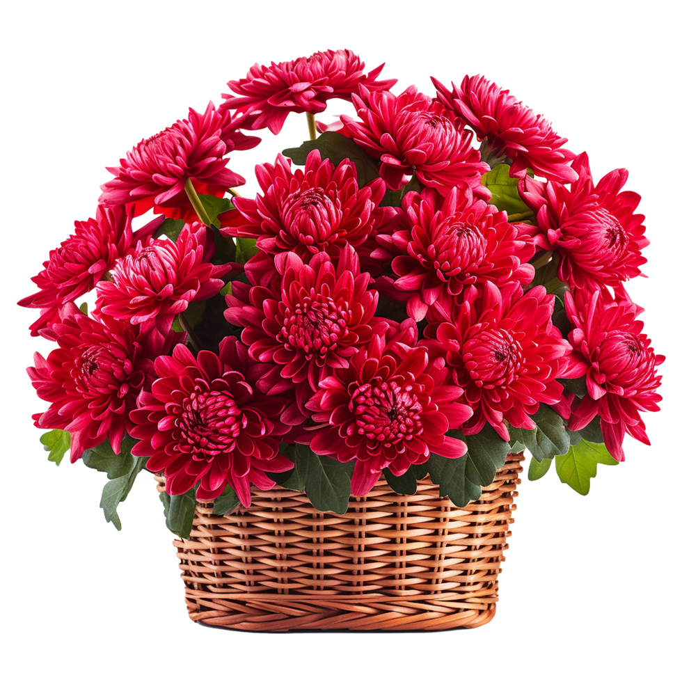 AI generated Basket of red chrysanthemums isolated on transparent background png