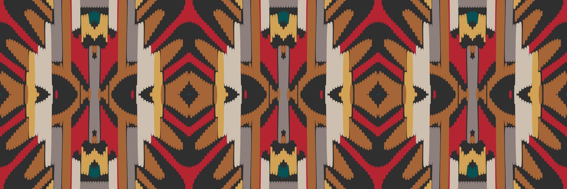 patrón étnico ikat sin costuras en tribal. diseño para fondo, papel pintado, ilustración vectorial, tela, ropa, moqueta, textil, batik, bordado. vector