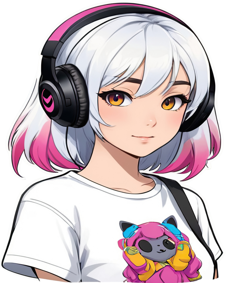 AI generated Illustration of cute anime girl wearing headphones