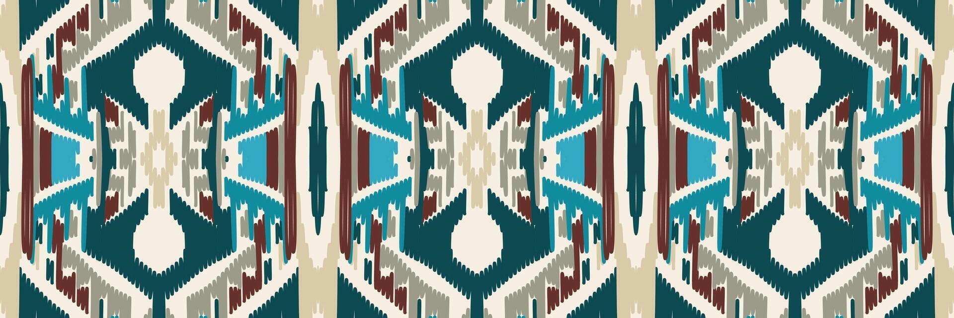 patrón étnico ikat sin costuras en tribal. diseño para fondo, papel pintado, ilustración vectorial, tela, ropa, moqueta, textil, batik, bordado. vector