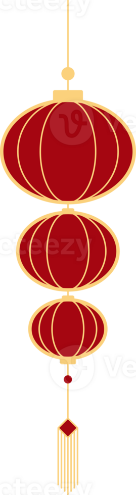 Chinese lanterns, illustrations and decorations for Asian New Year, flat design, 2D front view. png