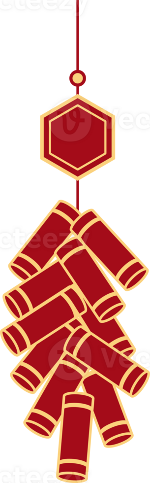 Hanging firecrackers chinese style, illustrations and decorations for Asian New Year, holiday celebration and greetings. flat design, 2D front view. png