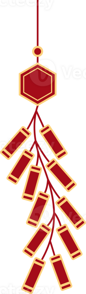 Hanging firecrackers chinese style, illustrations and decorations for Asian New Year, holiday celebration and greetings. flat design, 2D front view. png
