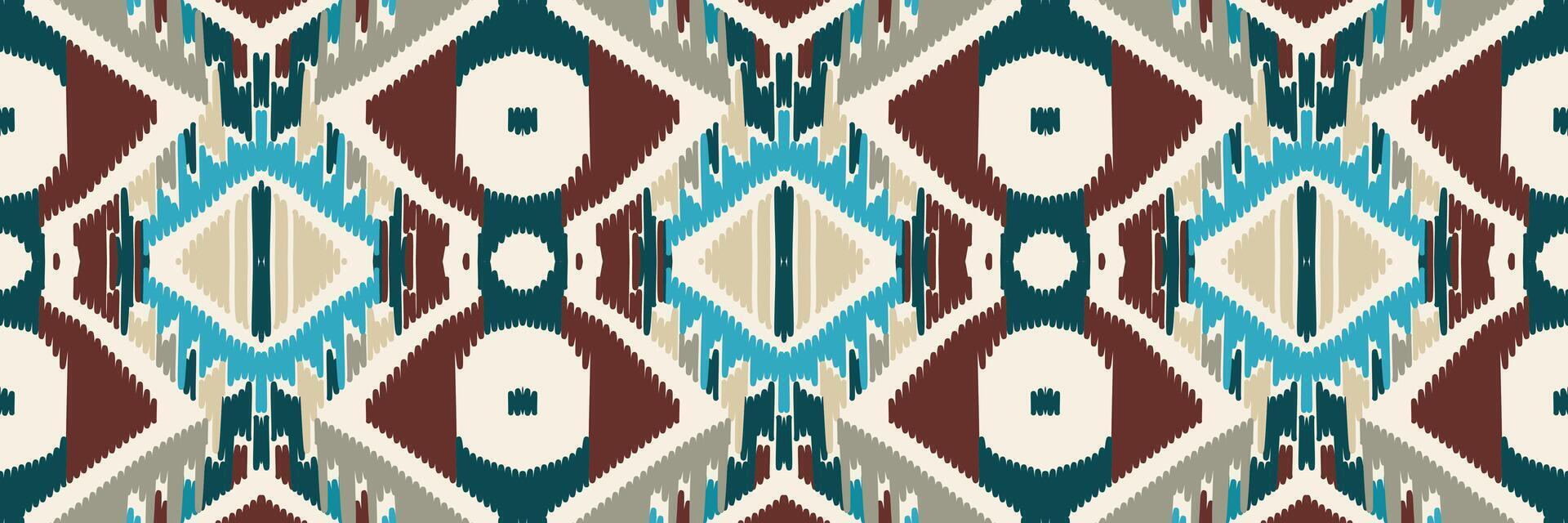 patrón étnico ikat sin costuras en tribal. diseño para fondo, papel pintado, ilustración vectorial, tela, ropa, moqueta, textil, batik, bordado. vector