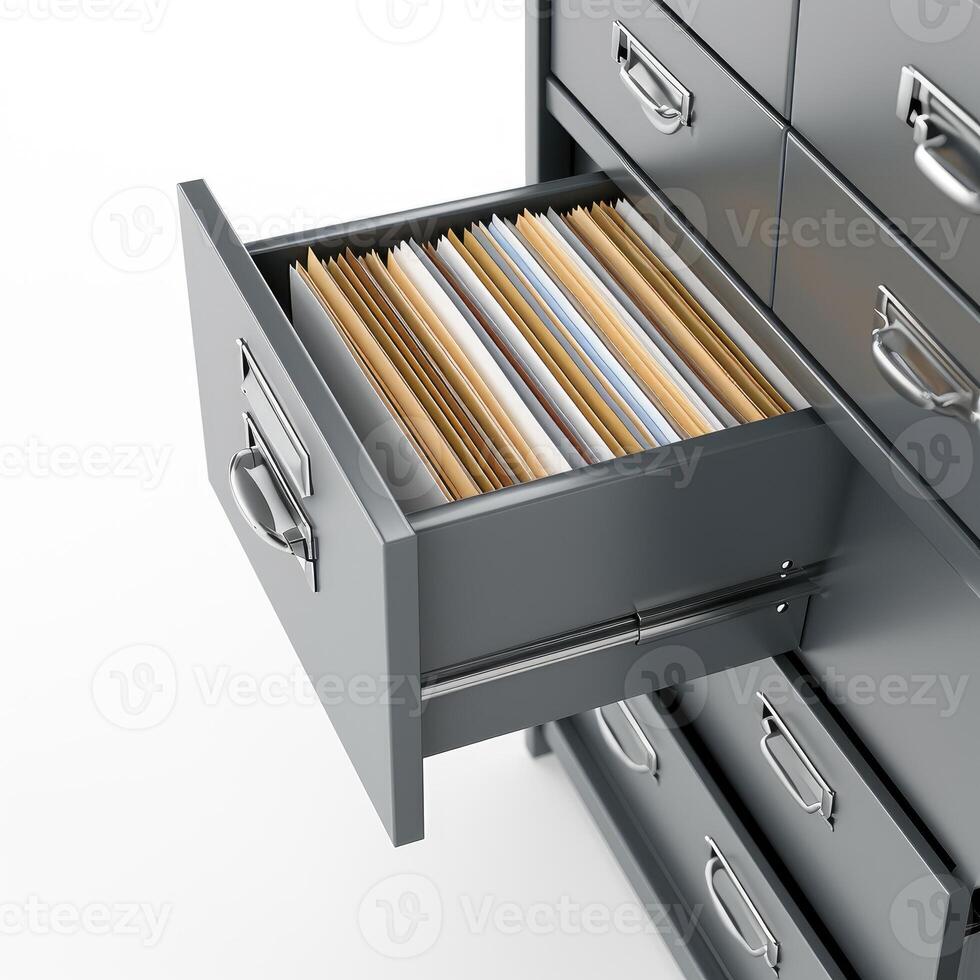 AI generated Modern file cabinet 3D render, ideal for office organization, isolated on white, Ai Generated. photo