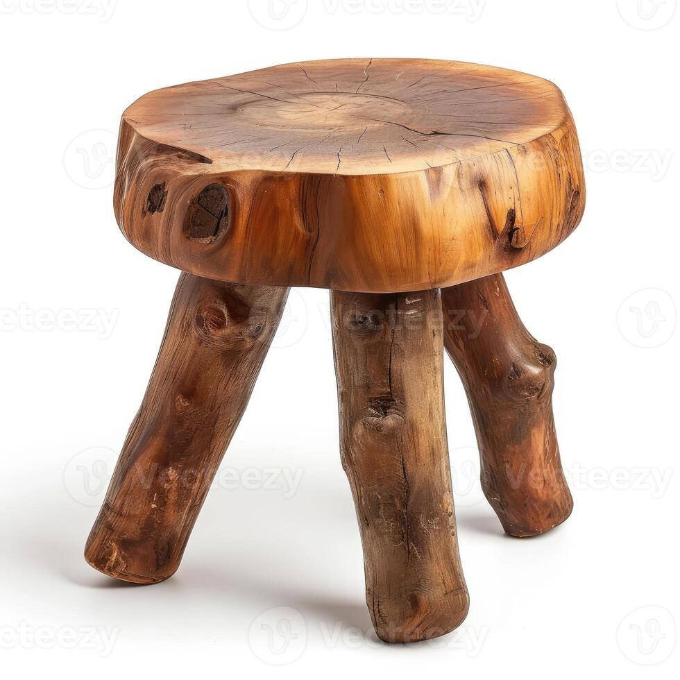 AI generated Wooden stool isolated on white background for rustic furniture designs, Ai Generated. photo
