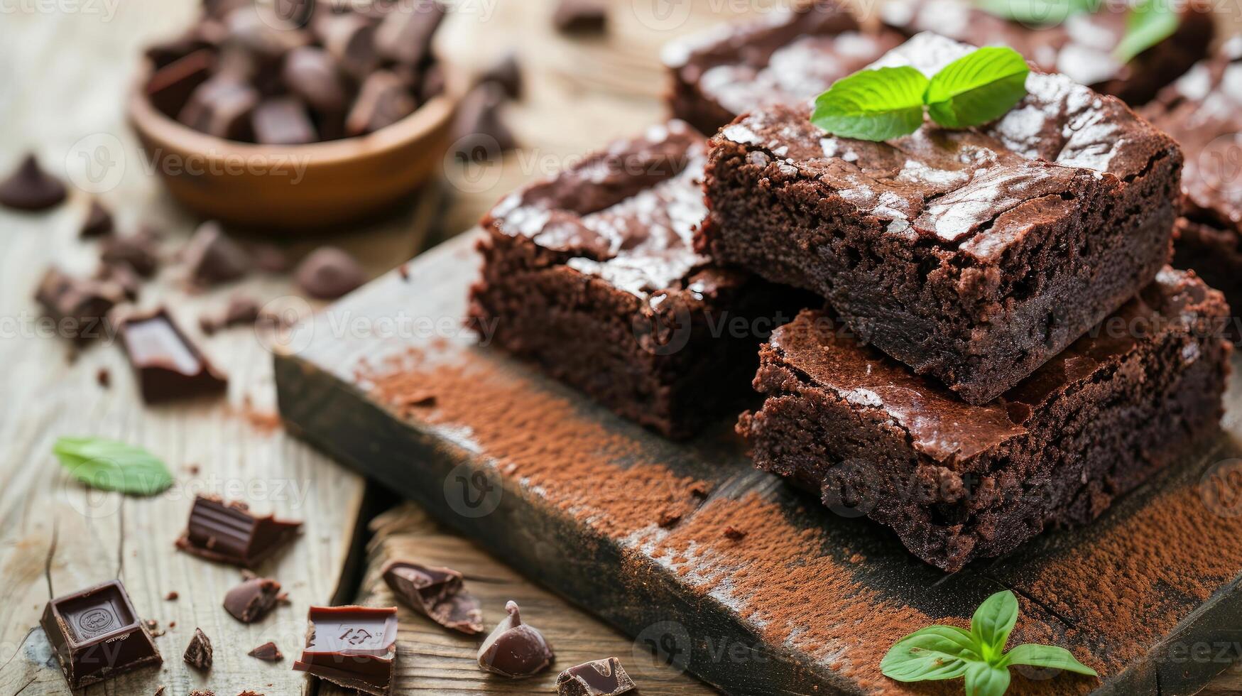 AI generated Tempting and fresh, chocolate brownies, a delicious treat for your taste buds, Ai Generated. photo