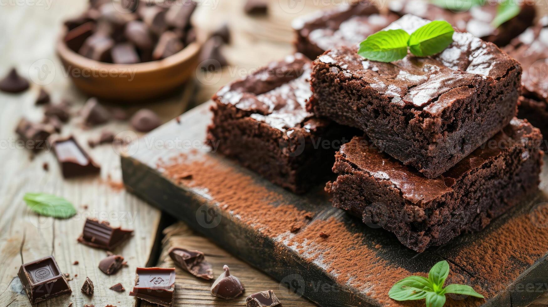 ai generado tentador y fresco, chocolate Brownies, un delicioso tratar para tu gusto brotes, ai generado. foto