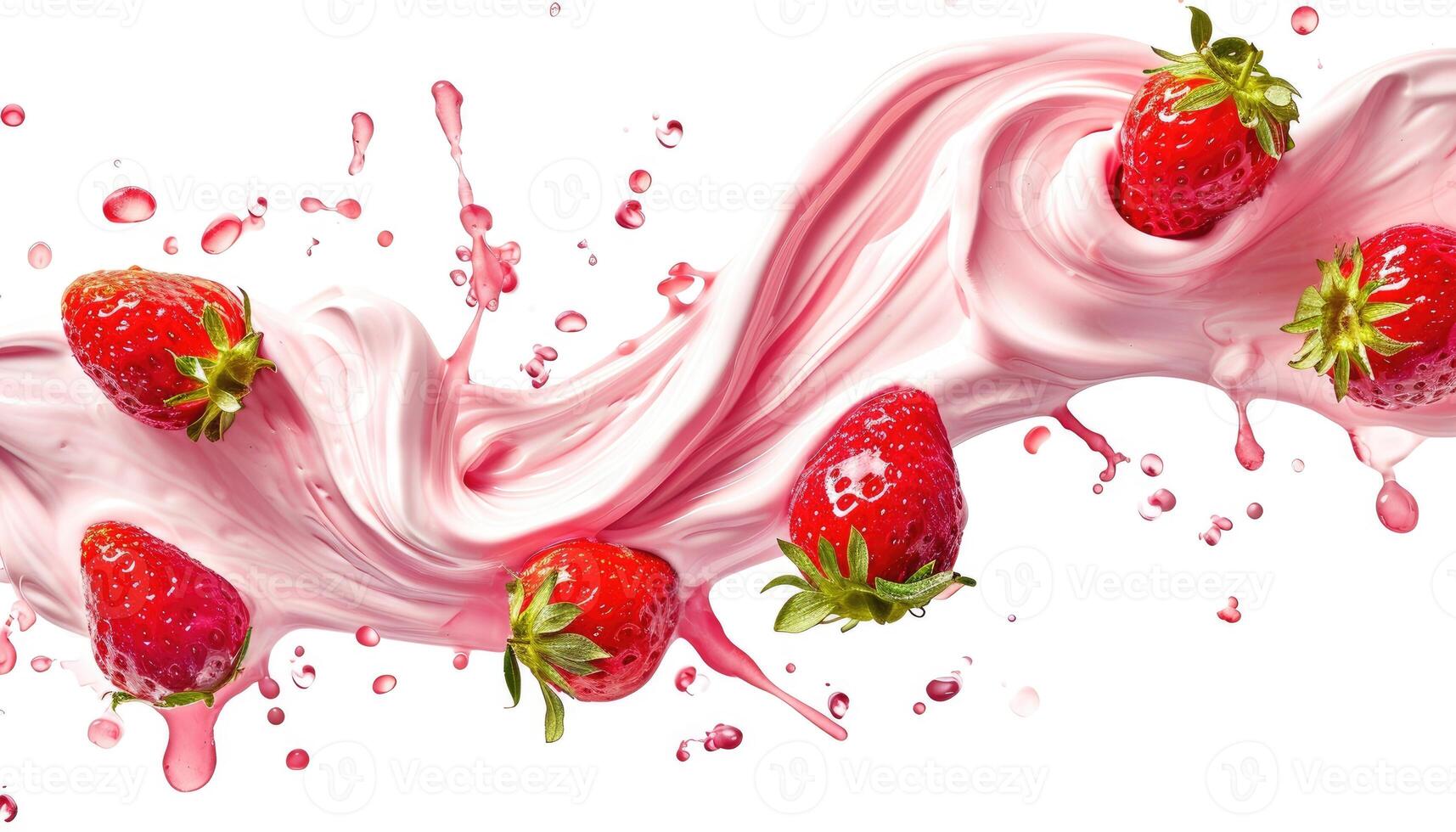 AI generated Creamy yogurt swirls dance with ripe strawberries against a pristine backdrop, Ai Generated. photo