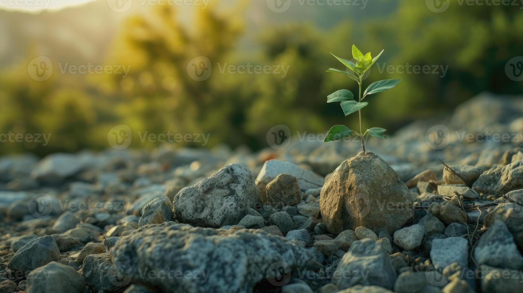 AI generated Solitary plant defies odds, emerging from rocky terrain, a symbol of resilience, Ai Generated photo