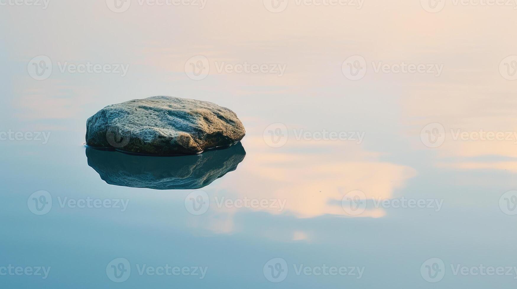 AI generated A solitary rock floats serenely atop rippling water, its reflection mirroring tranquility, Ai Generated photo