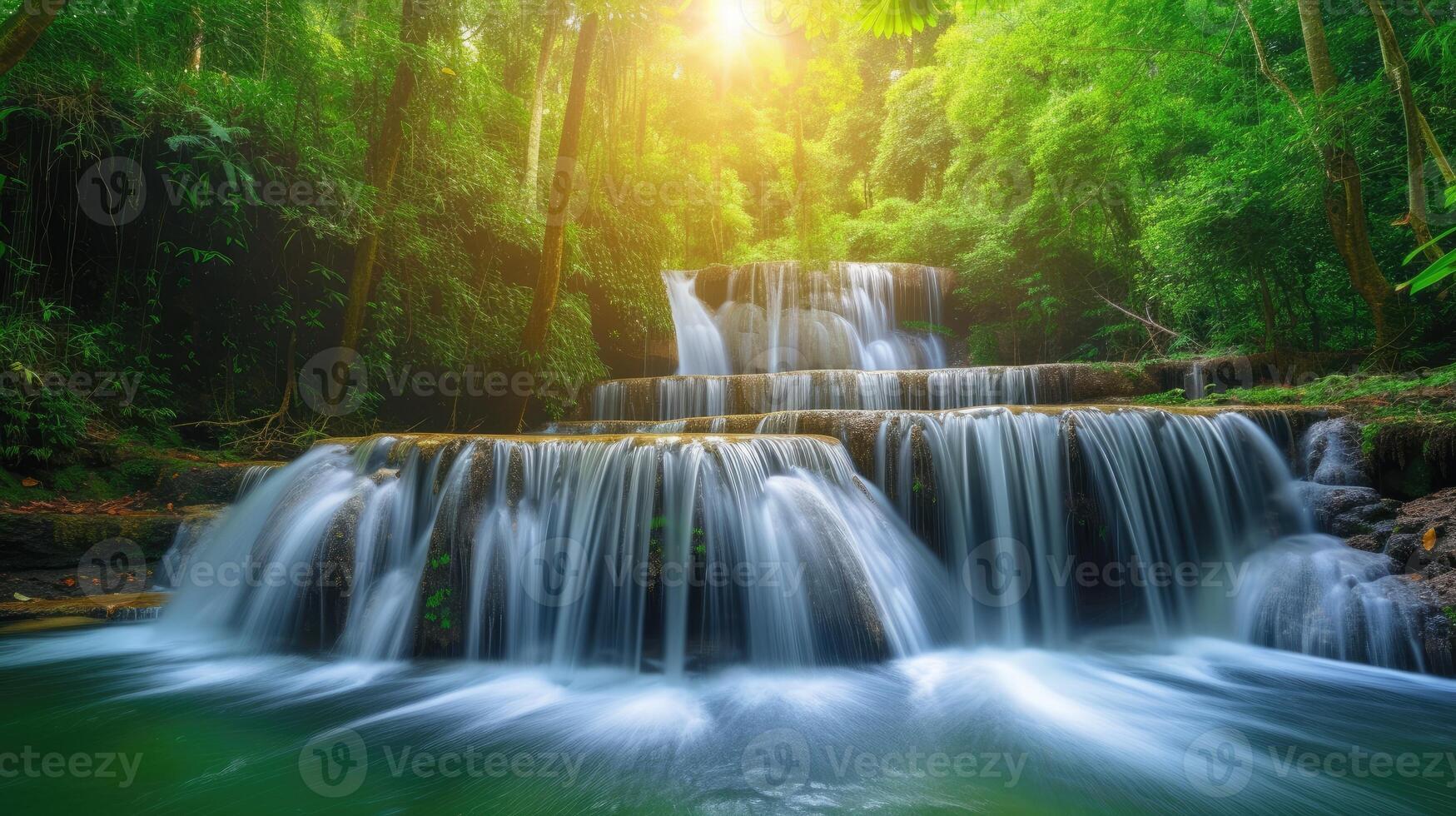 ai generado un hermosa cascada en un tropical selva, un fascinante cascada de natural elegancia, ai generado. foto