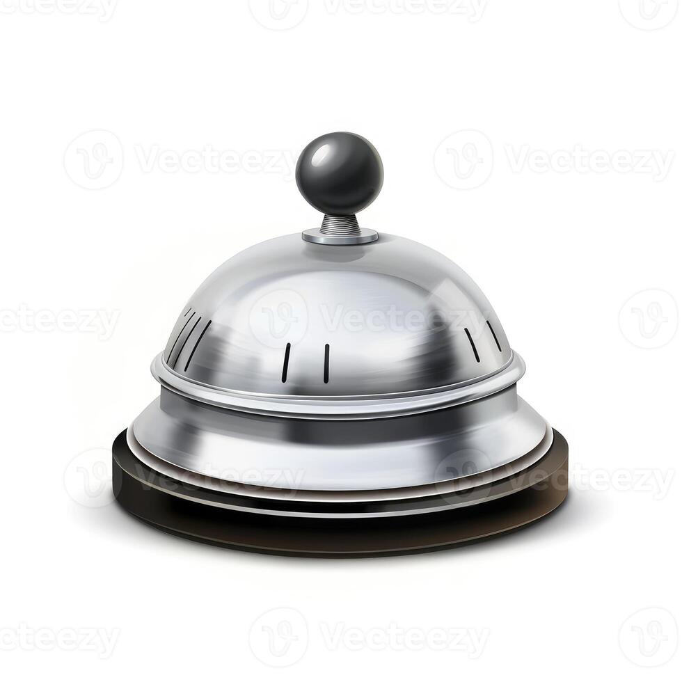 AI generated Detailed illustration of a metal reception service bell for calling an attendant or clerk isolated on a white background, Ai Generated. photo
