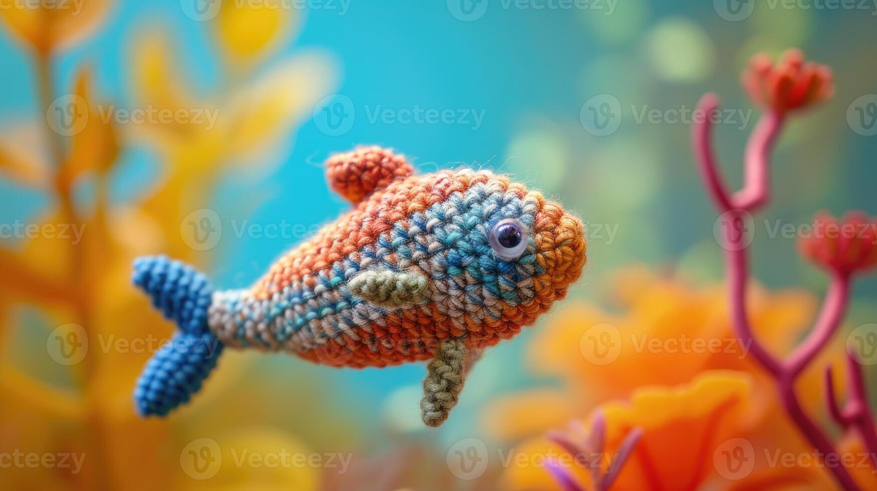 AI generated Crocheted sprat toy vibrant backdrop, handcrafted and adorable, Ai Generated photo