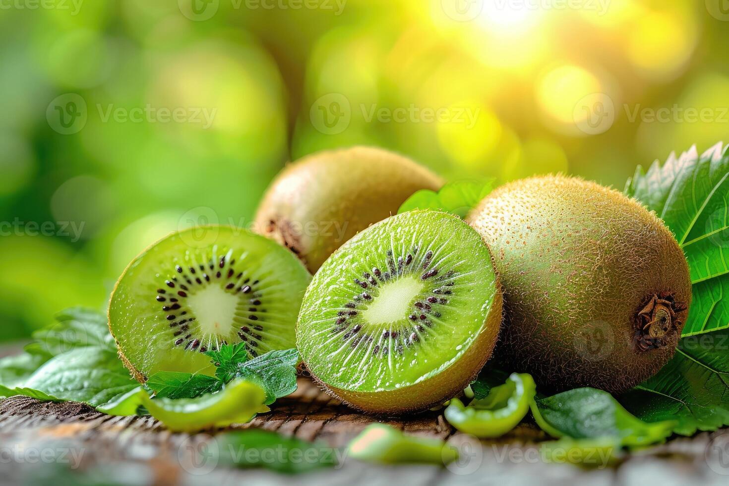 AI generated Kiwi fruit, vibrant with bright green flesh and tiny black seeds, Ai Generated photo