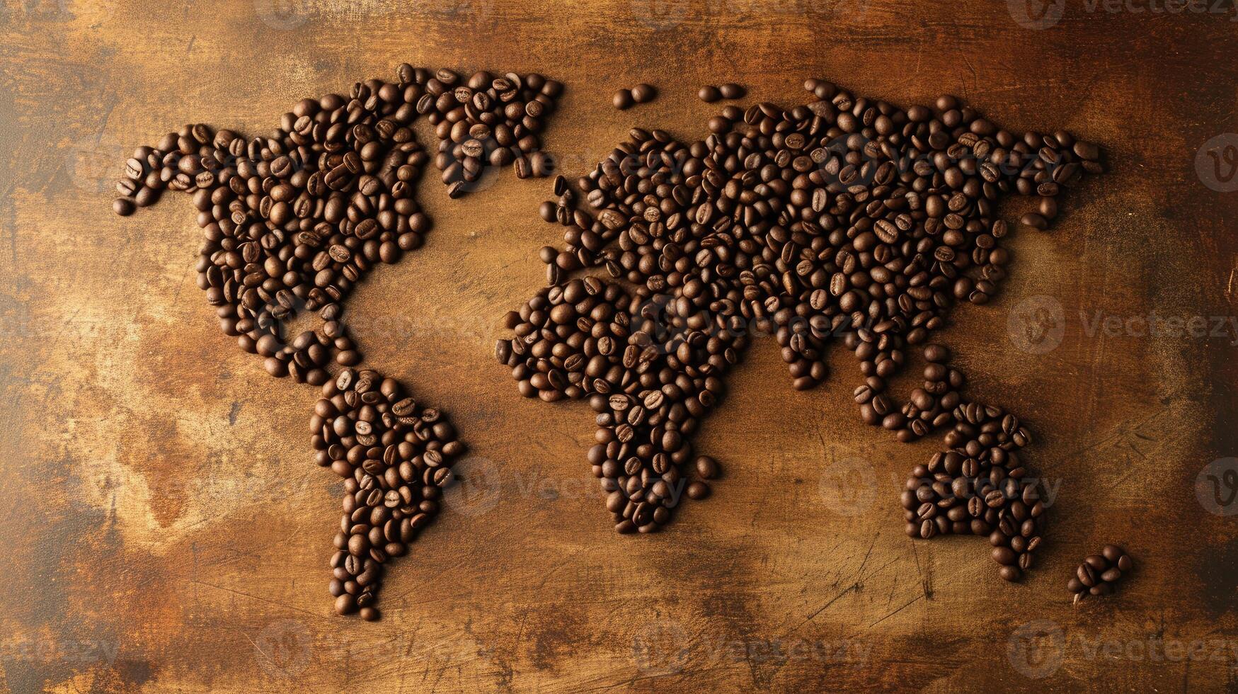 AI generated World map formed with coffee beans, a creative blend of geography and aroma. Ai Generated photo