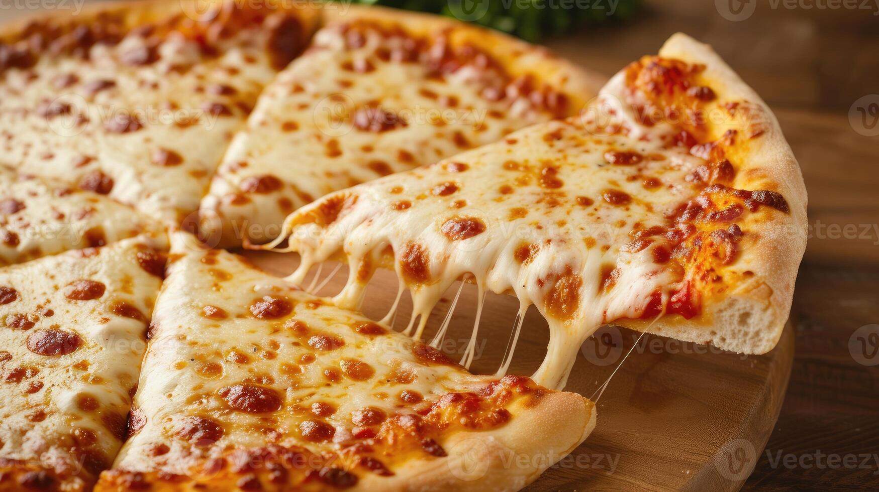 AI generated Irresistible cheese pizza, a delicious blend of melted cheese and perfect crust, Ai Generated. photo