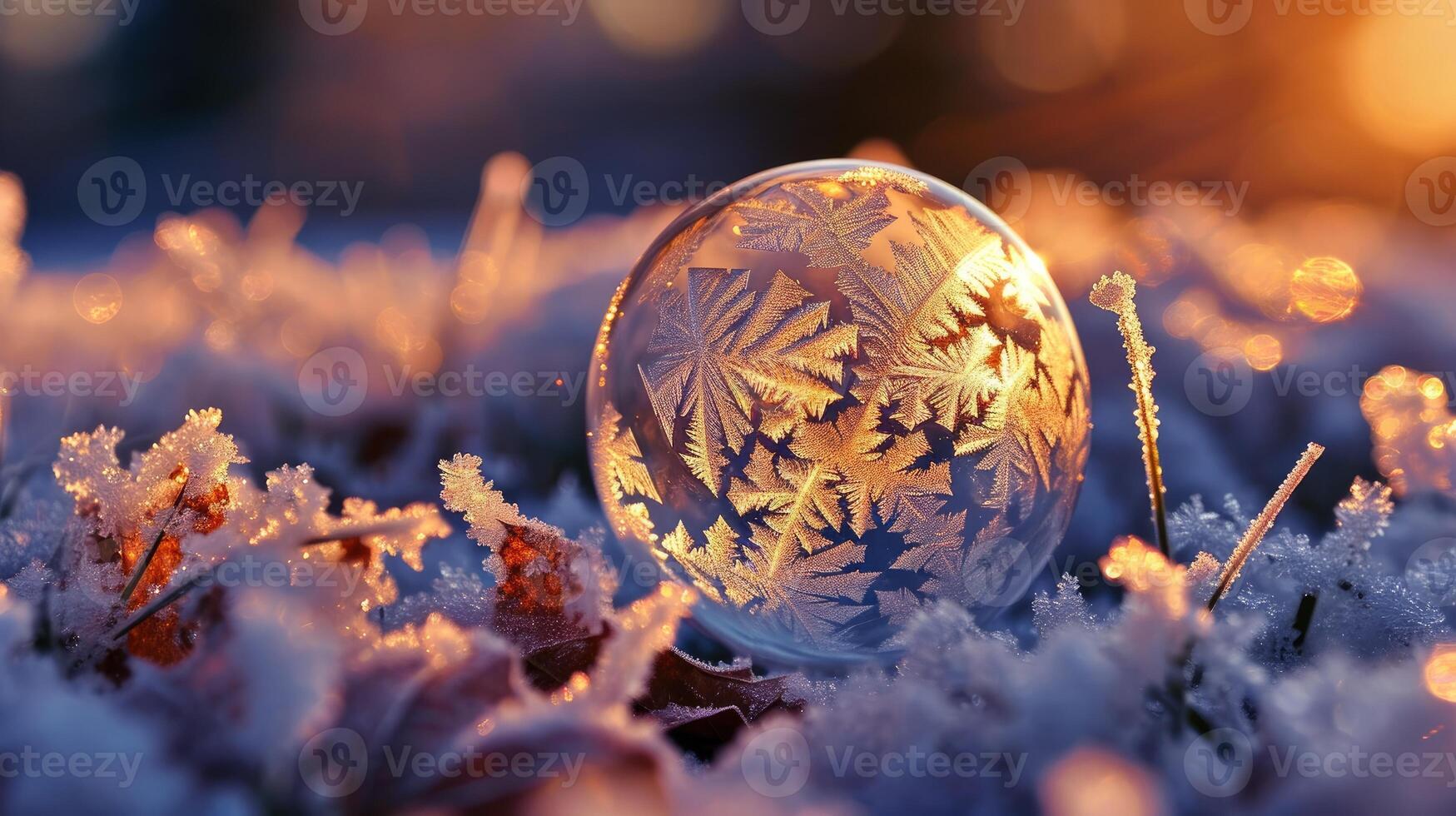 AI generated Captivating beauty of a frozen bubble unveils intricate natural fractals, mesmerizing and delicate, Ai Generated. photo