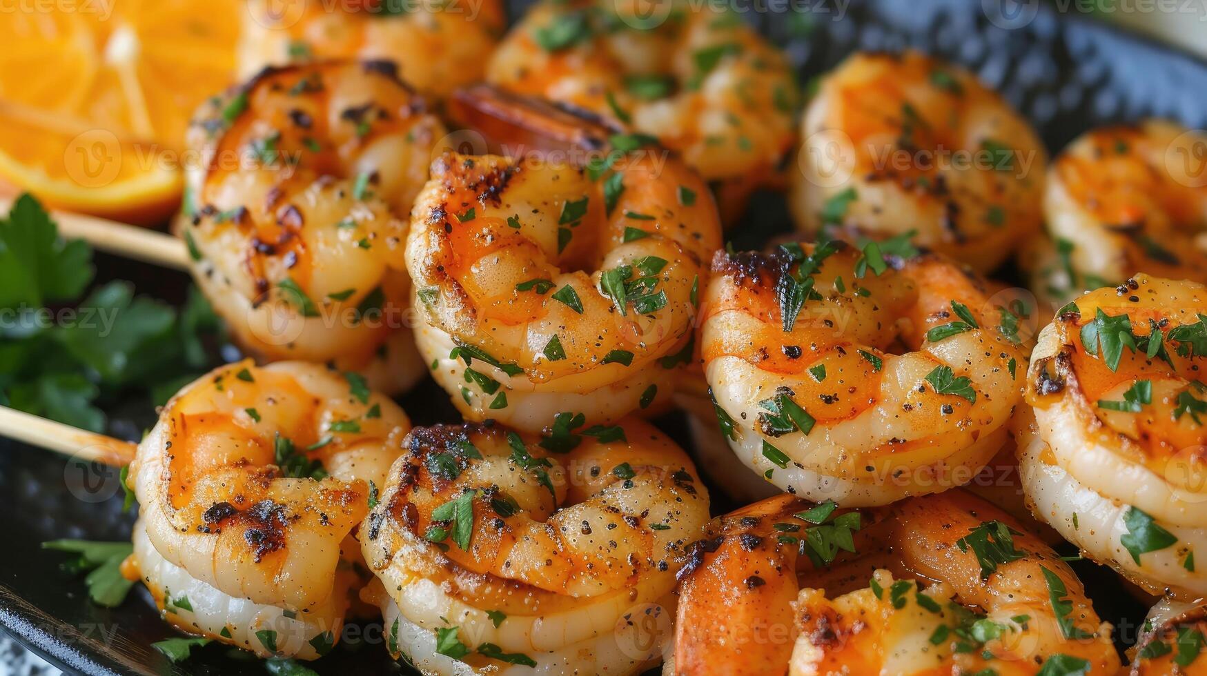 AI generated Grilled shrimp infused with aromatic herbs and citrus, a flavorful seafood delicacy, Ai Generated. photo