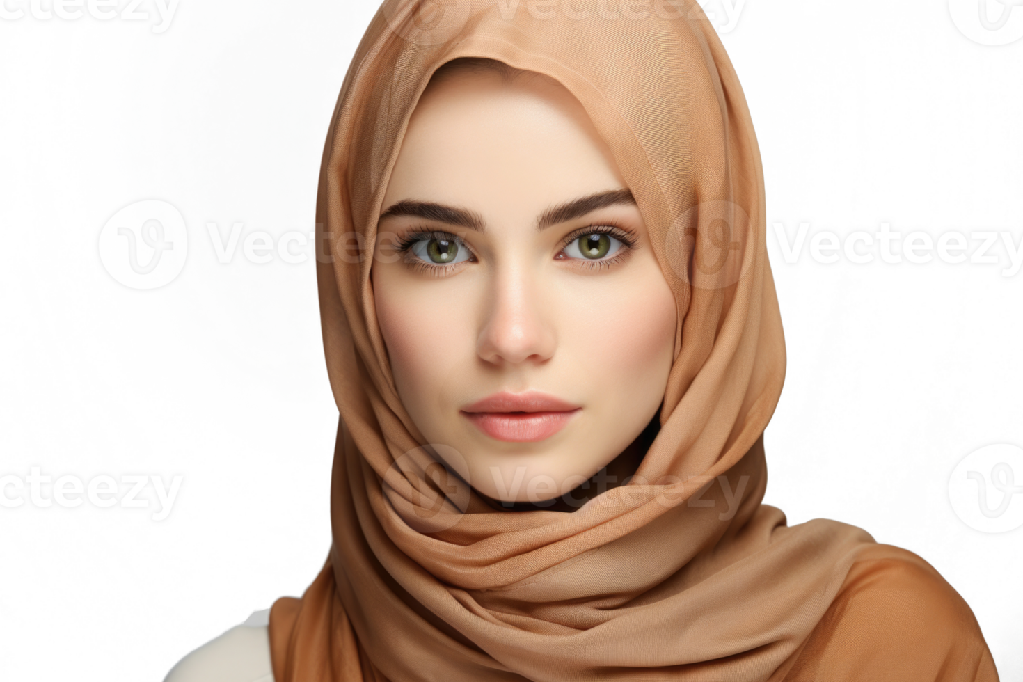 AI generated Portrait of beautiful muslim woman wearing hijab. Islamic woman isolated png