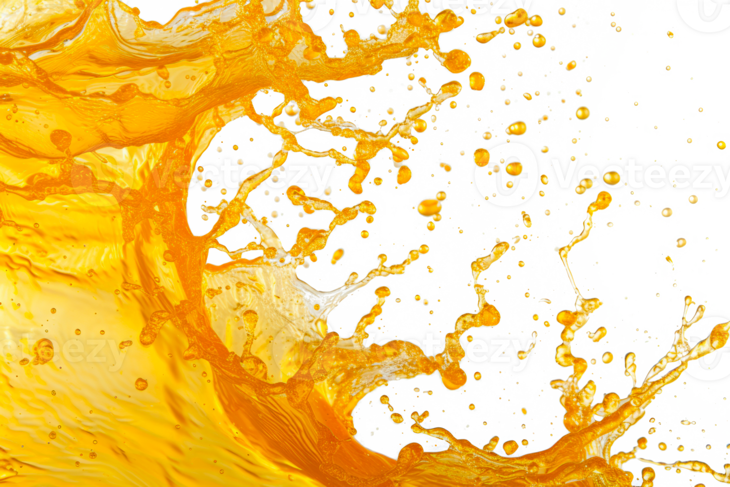 AI generated Orange juice splashes and drops isolated png