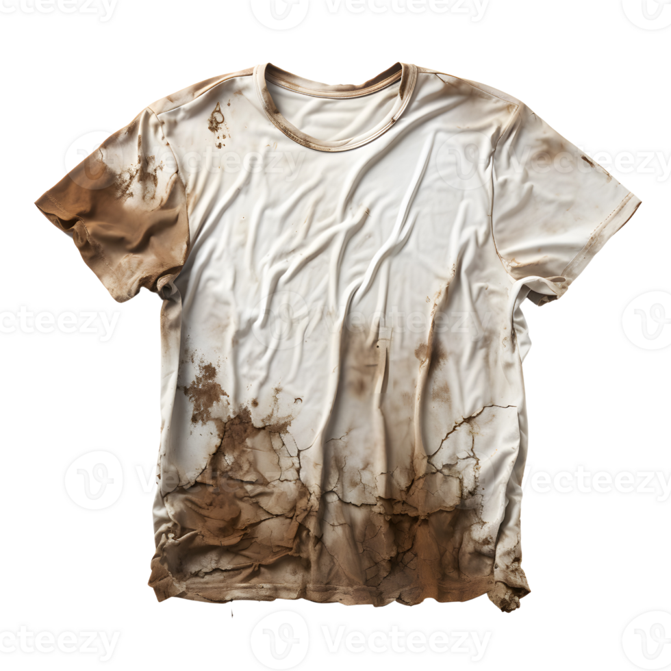 AI generated Distressed White T Shirt, Stained, Torn, and Worn Out png