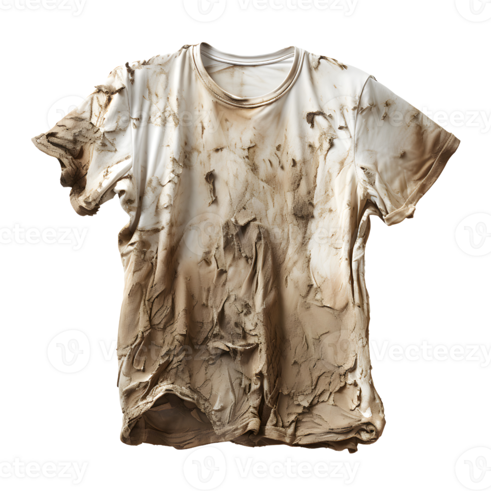 AI generated Worn In White Shirt, Stained, Torn, and Dirty png