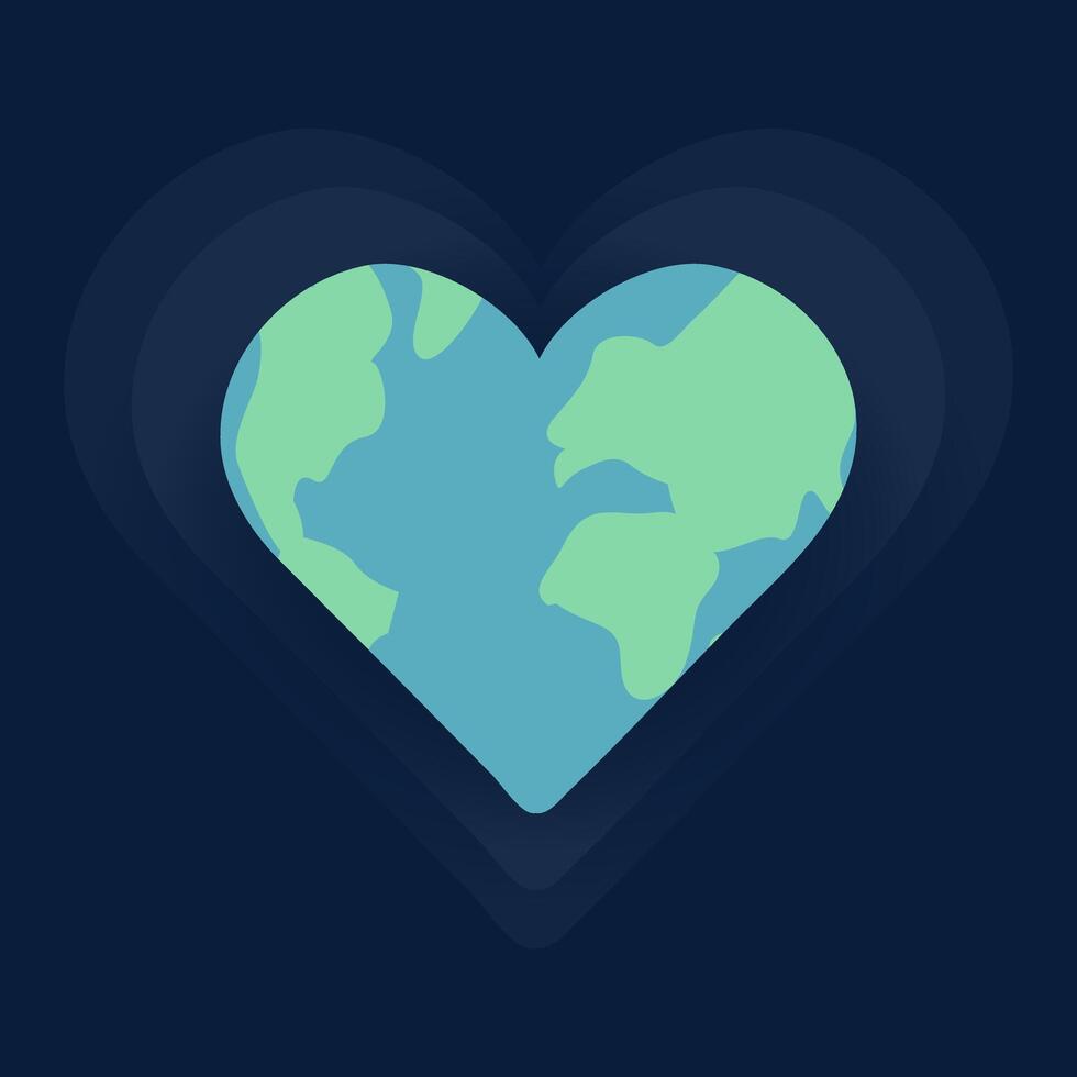 Planet Earth in the shape of a heart in outer space. Earth Day Poster. Isolated object. Vibrations. vector