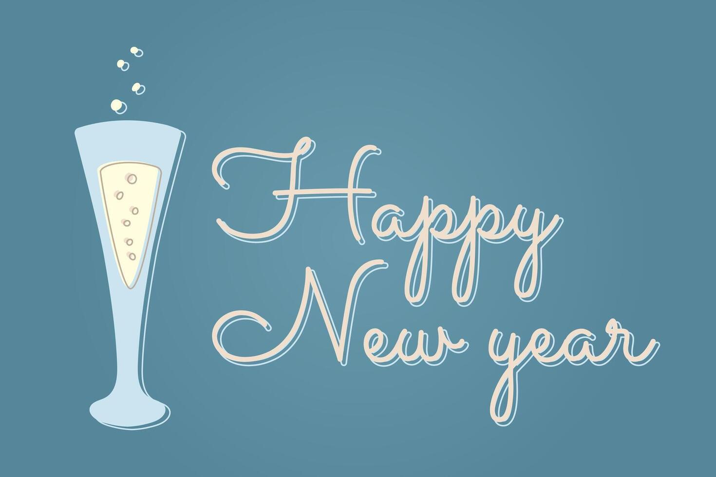 un vaso de champán con burbujas y texto nuevo año. cristal copa. repicando reloj. ilustración para un tarjeta postal. vector
