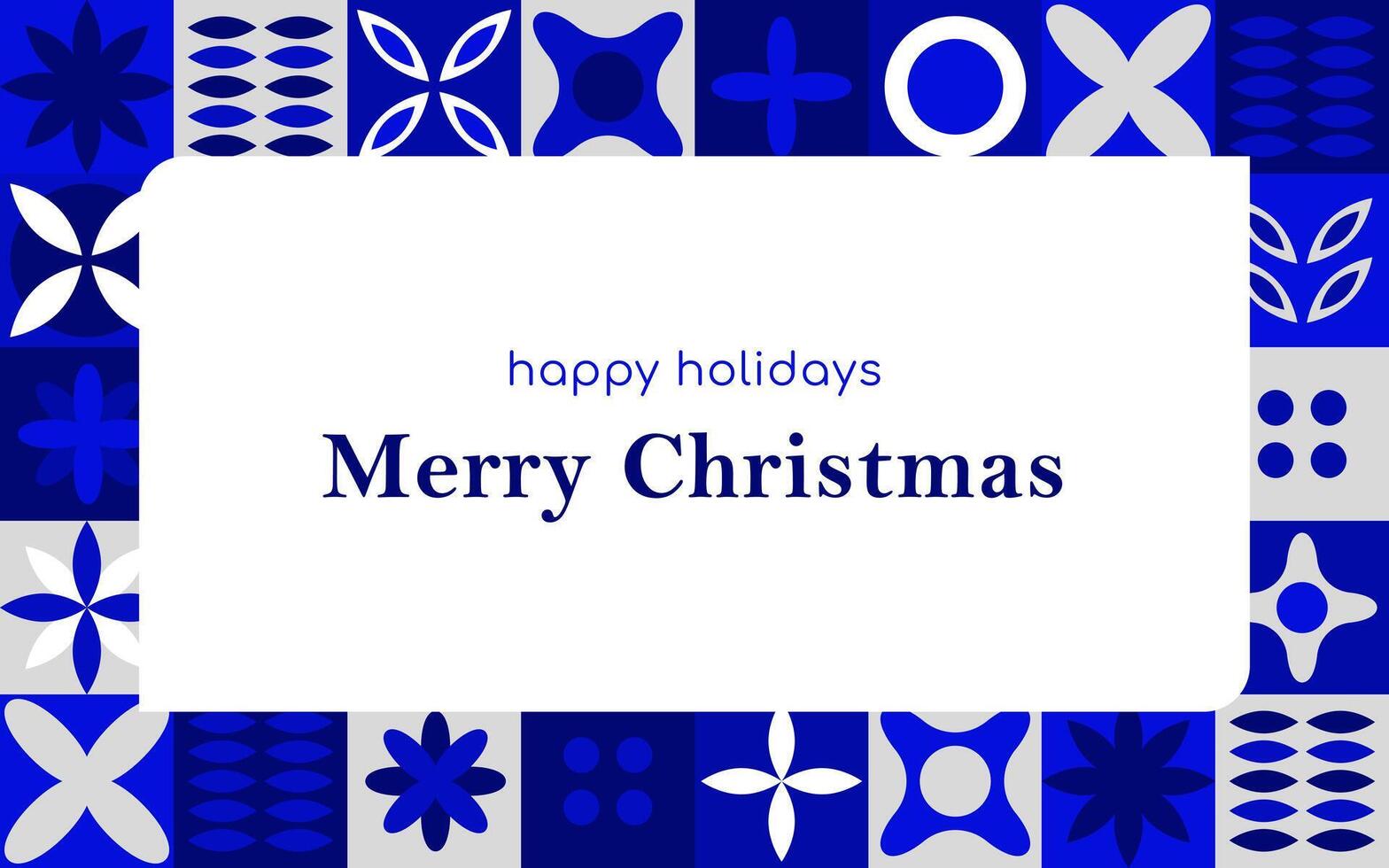 Text Merry Christmas and happy holidays with a geometric pattern. Blue tile pattern. Image on postcard vector