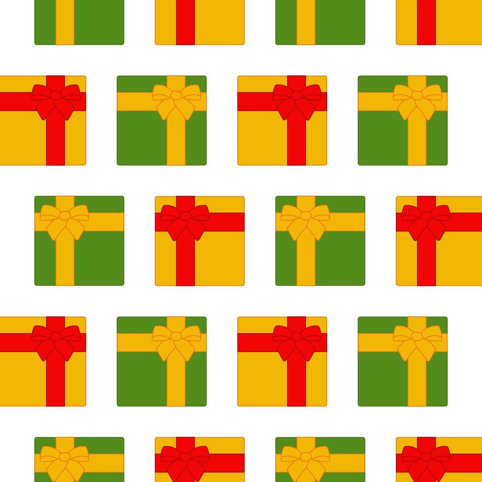 Seamless gift pattern with ribbons and bows. Surprise for the holiday. Gift boxes for Christmas and Birthday. vector
