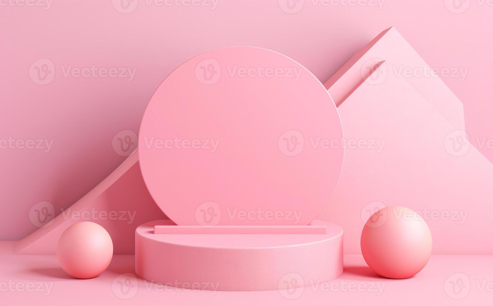 AI generated Pink round pedestal metallic circular podium with pink circle backdrop on gradient background AI generated photo