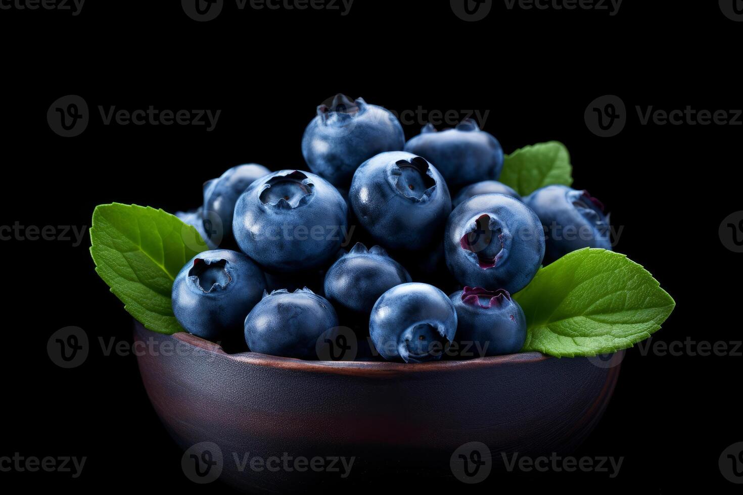AI generated blueberries in on bowl on wooden table AI generated photo