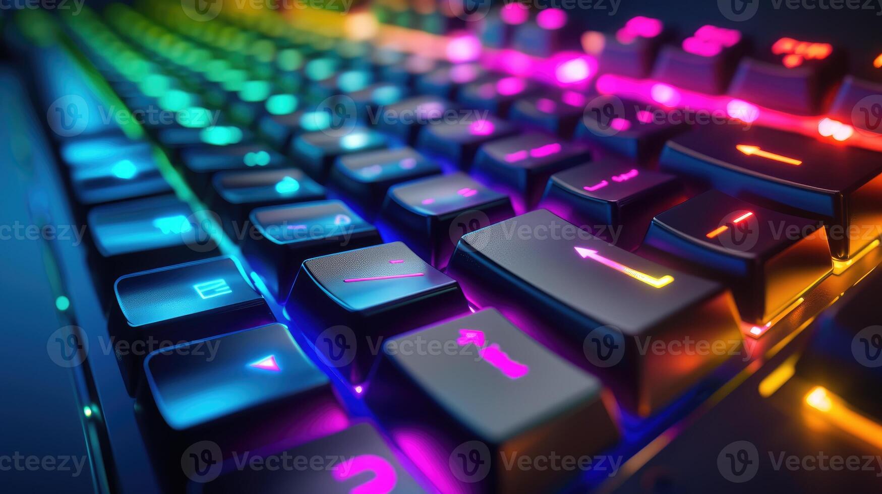 AI generated Close-up of a keyboard featuring keys in various colors, a vibrant and dynamic design, Ai Generated. photo