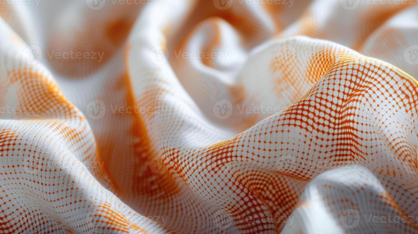 ai generado fascinante de cerca de un blanco y naranja estampado tela, un sorprendentes y elegante textil, ai generado. foto