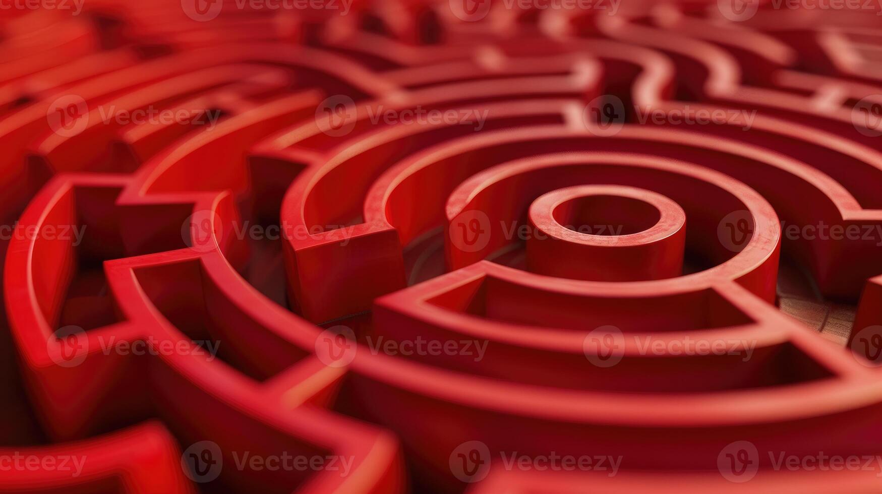 AI generated Mesmerizing image of a red maze featuring a central circle, an enigmatic architectural pattern, Ai Generated. photo