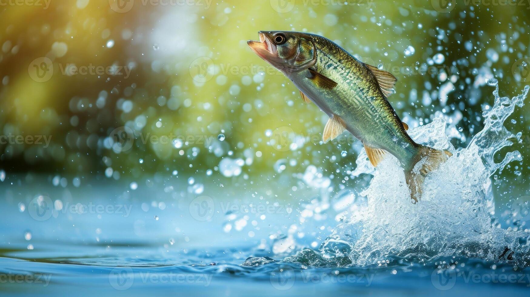 AI generated Energetic fish leaps out of the water, caught mid-air in a dynamic jump, Ai Generated. photo