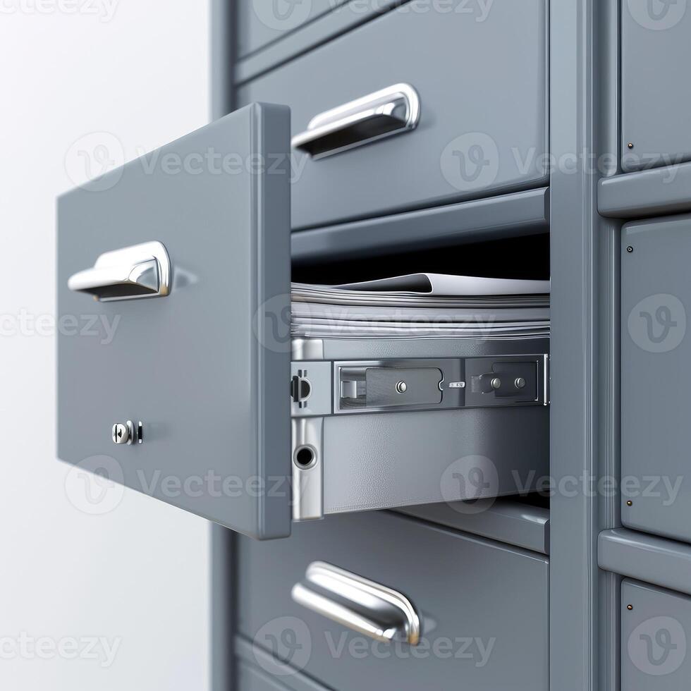 AI generated Modern file cabinet 3D render, ideal for office organization, isolated on white, Ai Generated. photo